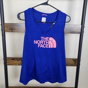 The North Face blue and pink logo athletic tank size L